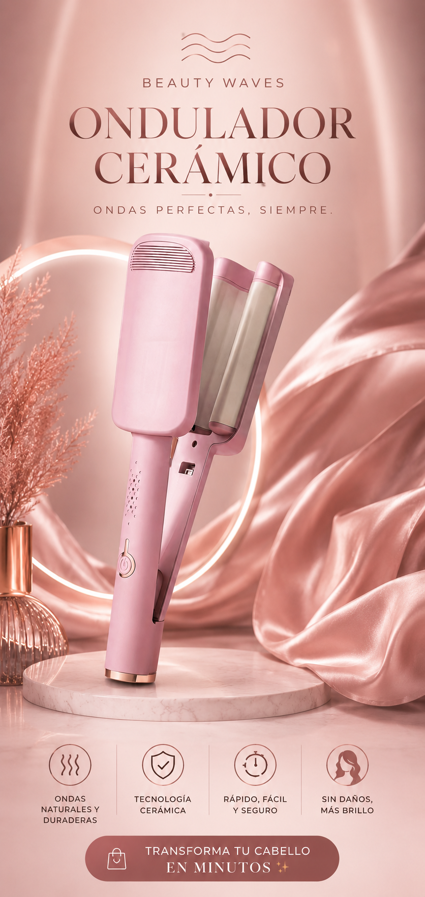 ✨ Ondulador de Cabello Cerámico Ondas Perfectas en Minutos 💕