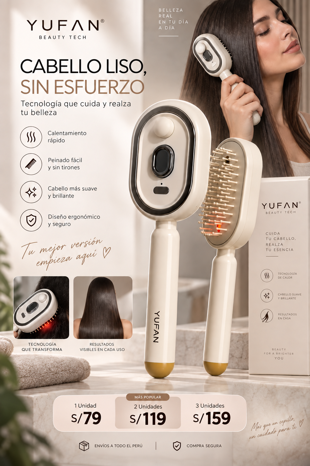 ✨ Cepillo Alisador a Vapor YUFAN® – Alisa, Peina y Dale Brillo a tu Cabello